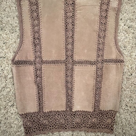 VTG DEADSTOCK SCULLY Leather Vest Button Up Intricate Knit Women’s Button Top - Picture 13 of 13